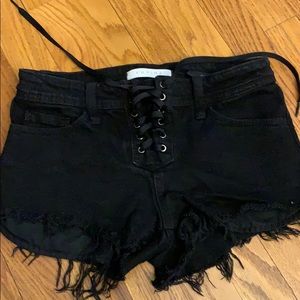 GOODWILL BOUND eunina | Black Jean Shorts. XS. Lace up.